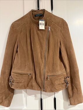 NWT LAUREN Ralph Lauren Suede Moto Jacket - Camel